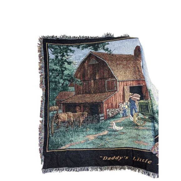John Deere "Daddys Little Helper" Tapestry Blanket 70"x 50" Farm Scene By Charle - Picture 3 of 8
